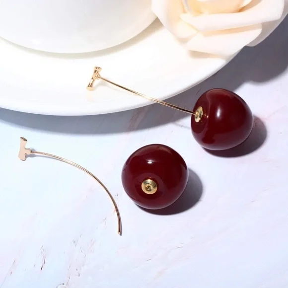 Dark Bing Cherry Drop Earrings - Picture 2 of 7